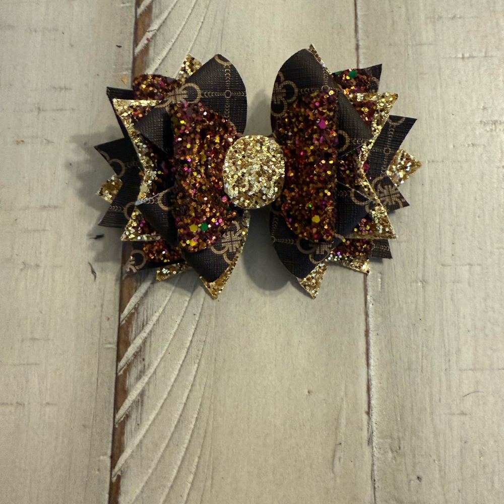 Glittery Gold and Brown Bow Hair Clip